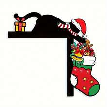 2D Felt Christmas Door Frame Hanger, Black Cat With Santa Hat, Xmas Tree, Gift Box, Candy Cane And Stocking, Holiday Door Corner Decor For Home, Party & Room Decoration - Multicolor - View 13