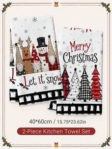 2pcs Christmas Cartoon Reindeer Snowman Christmas Tree Merry Christmas Illustration Pattern Kitchen Towels, Soft Polyester Material Dish Cloths, Suitable For Kitchen Decor, Kitchen Cleaning, Holiday Party Decoration, Kitchen Bathroom Supplies Home Essentials, Home Decor, Housewarming Gift - Multicolor - View 8