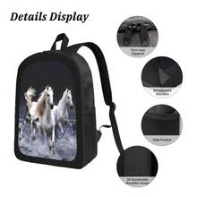 Unisex Fashion Cool Three Running Horses Print Campus Backpack Student Rucksack Laptop Bag Large Capacity Business Travel Hiking Backpack Outdoor Travel Bag Multi-Compartment Versatile Casual Backpack For Students School Commuting Travel Essential - Black - View 4