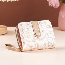 1pc Women's Mini Wallet, Cute Cat Pattern, Small Zipper Coin Purse With Multiple Card Slots And Wrist Strap - Lightweight And Portable, Can Hold Cash, ID Card And Coins, Large Capacity Short Wallet, Fashionable Cute Faux Leather Coin Purse, Suitable For Daily Use, Commuting To Work, Also An Ideal Gift For Friends And Family. - Multicolor - View 7