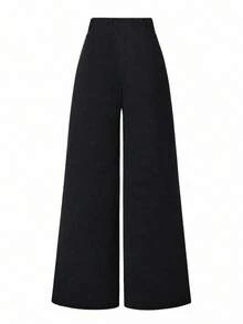 Fashion Plus Size Black Wide Leg Pants For Women, Elegant Long Non-Stretch Fabric Trousers, Creating A High-End Look - Multicolor - View 4