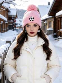 1/2pcs Unisex Print Soccer Knitted Beanie Hat,Soft Warm Winter Cap For Outdoor Activities,Daily Wear,Cold Weather - Multicolor - View 2