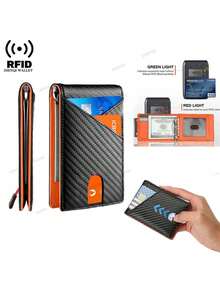 Men RFID Blocking Wallet Carbon Fiber Ultra Thin Front Pocket Credit Card Holder Anti Theft Business Microfiber Leather Cardholder Gift For Him - Multicolor - View 9