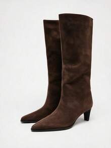 Fall/Winter New Brown Suede Kitten Heel Tall Boots, Versatile,Women Boots,Kitten Heels - Coffee Brown - View 9