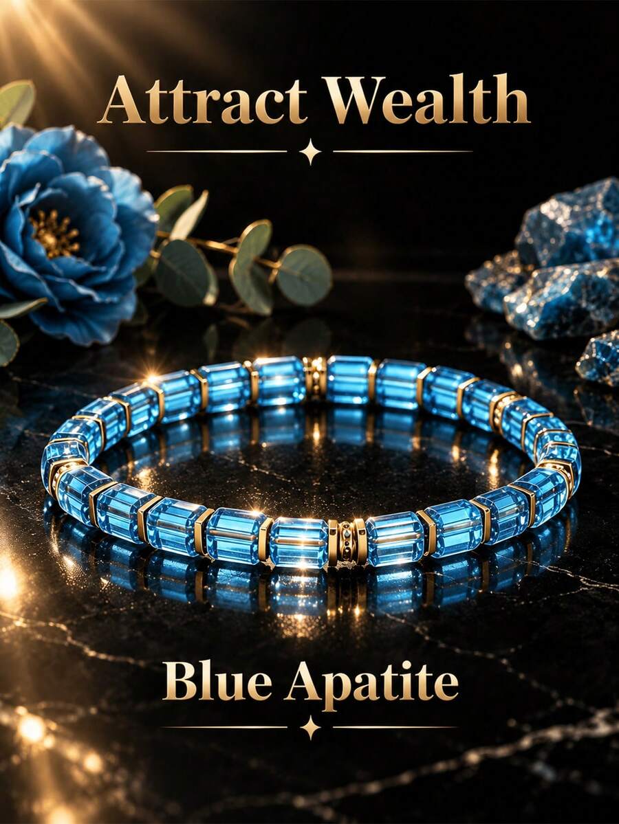 Minimalist Square Blue Apatite Beaded Bracelet, Handmade Hypoallergenic Prosperity Jewelry, Attracts Abundance And Wealth Spiritual Accessory, Suitable For Daily Wear And Gifting - Multicolor - View 1