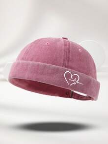 1pc Unisex Black Multi-Color Washed Distressed Heart & ECG Pattern Print Personalized Outdoor Casual Fashion Adjustable Size Washed Bucket Hat Brimless Cap Suitable For Daily Wear Versatile Matching - A - View 6