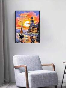 1pc DIY Diamond Painting Sticker Embroidery Landscape Ocean Wave Lighthouse Home Decor Full Drill 30*40cm/40x50cm - Sets - View 3