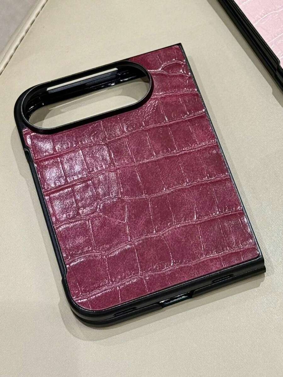 Luxury Smooth Crocodile Pattern Faux Leather Phone Case Compatible With IPhone Duo Fold Anti Drop Hard PC Protection Cover - Cherry Red - View 1