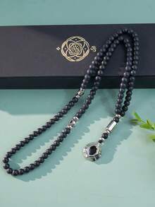 1pc Matte Frosted Black Round Beads Muslim Prayer Beads With Shiny Silver Water Drop Evil Eye Pendant Tasbih, Dual Sizes Available 33/99 Beads For Prayer And Chanting - Multicolor - View 6
