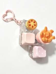 1pc Cute Fried Chicken Bucket Polka Dot Keychain With Button Cap Pendant, Bag Accessory, Suitable As A Gift For Friends - Multicolor - View 10