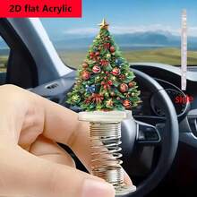 2D Flat (Not 3D) Acrylic Material, 1pc Christmas Tree Pattern Car Dashboard Ornament. Colorful 2D Swinging Car Ornaments Make An Excellent Gift For Friends And Family - A - View 1