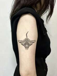1pc Temporary Tattoo Sticker, Polynesian Manta Ray Line Art Pattern, Realistic Fake Tattoo Design, For Daily Wear, Bachelorette Party Favors, Music Festival, Game, Graduation Gift, Lasts 3‑5 Days - Black - View 4