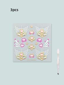 5/3/2/1pcs Ocean Spirit Mermaid Tail And Pink Heart Face Rhinestone Stickers - Self-Adhesive Holographic Crystal Face Stickers, Crystal Accessories, Suitable For Music Festivals, Theme Parties, Gatherings And Makeup Decoration, Halloween Costumes - Multicolor - View 9