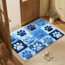 1pc Blue-Toned Paw Print Design Microfiber Bath Rug, Non‑Slip Soft Bathroom Mat, Water‑Absorbent Doormat, Machine Washable, Low Pile, TPR Backing, Knit Fabric, ForBedroom, Kitchen, Entryway Indoor Use, Accessories & Home Decor, Perfect New House Gift - A - View 8
