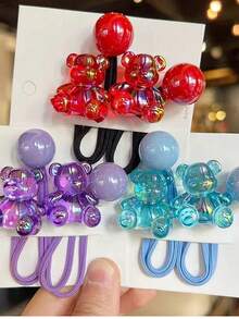 5pcs/1pc Colorful Transparent Bear Hair Ties, Cartoon Animal Hair Bands With Beads, Cute Sitting Bear Candy Color High Elasticity Hair Ties For Ponytail, Suitable For Daily Use (Card For Display Only) - Multicolor - View 3