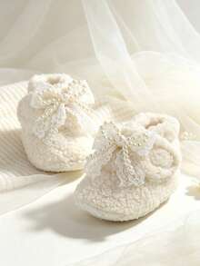 Infant Warm Plush Shoes Comfortable Bow Girl Newborn Soft Cute Adjustable Infant Boots - White - View 4