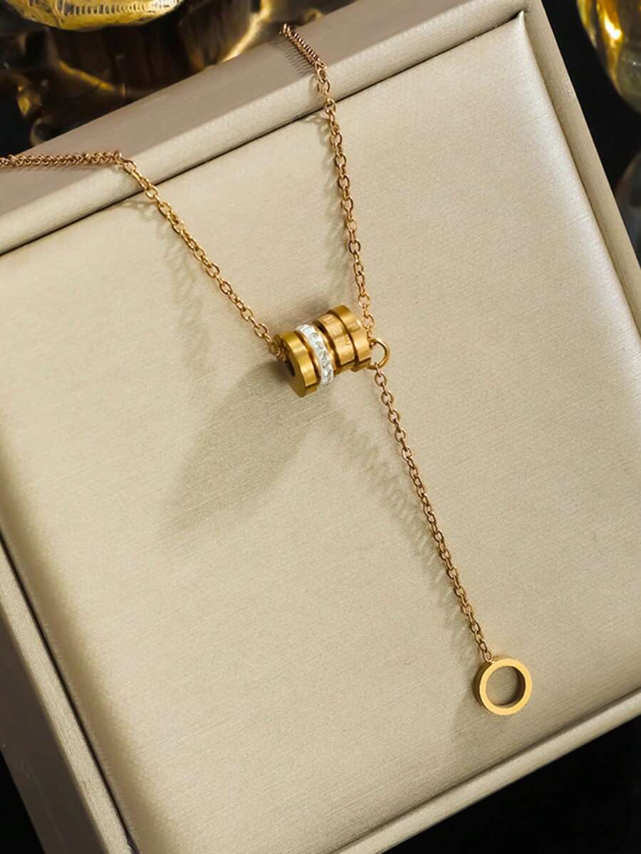 Women's Necklace Luxury Waist Beads Necklace, Rose Gold Rhinestone Double Circle Clavicle Chain, Unique Design Elegant Versatile Necklace - Slim Waist - View 1