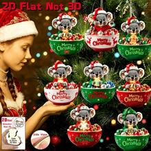 8pcs/16pcs Set Christmas Koala Wooden Hanging Ornaments, Cute Koala Sitting In Different Christmas Bowls, Cross-Border New Wooden Crafts, In-Stock Koala Design Christmas Tree Hanging Decorations - Multicolor - View 3