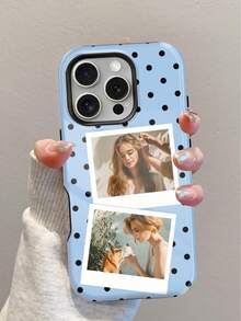 1pc DIY Customized Phone Case, Dual-Layer 2-In-1 Heart-Shaped Plaid Glossy Protective Shell, Customizable Name Text, Compatible With Iphone 11/12/13/14/15/16/17 Pro Max, Perfect As A Gift For Friends - Multicolor - View 5