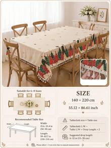 1pc Christmas Winter Minimalist Red & Green Christmas Tree Pattern Polyester Cotton Lace Tablecloth, Stain-Resistant With Tassel Fringe, Suitable For Square & Round Tables, Kitchen, Dining Table, Coffee Table, TV Cabinet, Entryway, Party Holiday Decor, Home Decor, Christmas Dinner - Multicolor - View 14