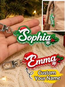 Custom Santa Hat Letter Keychain, Personalized Christmas Key Chain, Festive Bag Charm, Customized Name Holiday Keychains, Customizable Gift - Style F - View 1