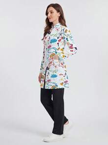 Bata de laboratorio con estampado y cremallera delantera con doble bolsillo para mujer - Blanco - Ver 5