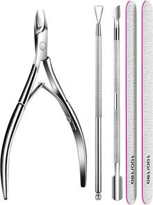 5 Pcs Manicure Tool Set, Cuticle Nipper Pusher Scraper Nail File Nail Care Kit - Multicolor - View 1