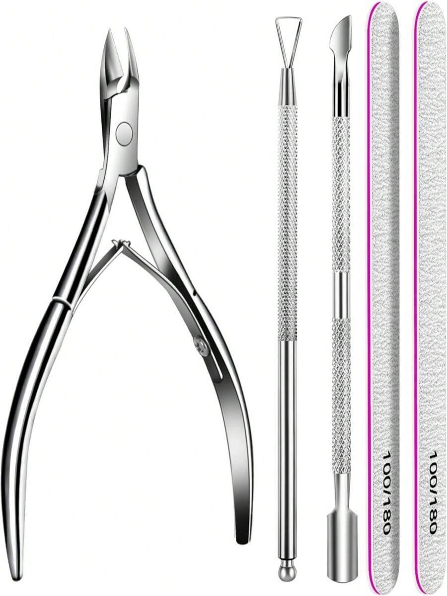 5 Pcs Manicure Tool Set, Cuticle Nipper Pusher Scraper Nail File Nail Care Kit - Multicolor - View 1