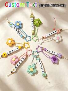 [Customized]1pc Silicone Personalized Beaded Charm, Paired With 1 Handmade Yarn Flower, Customized English Letter, Star Clasp Packaging Decoration, Birthday Gift - Multicolor - View 1