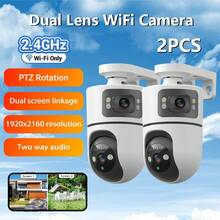 2pcs/4pcs Dual Lens Wireless Security Camera, PTZ Technology Monitoring, 2.4G WiFi, 5V Low Power Design, Full Color Night Vision, Two-Way Audio, AI Motion Detection, For Home Street Security And Surveillance, Wireless Security Camera, Property Protection, Fashionable Design, High Quality Lens, Smart Monitoring, Property Monitoring, Hidden Monitoring, Night Vision Camera, Exquisite Packaging Suitable For Gifts - White - View 1