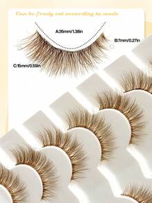 New 7 Pairs Fluffy Brown False Eyelashes, Transparent Stem Cat Eye Effect Faux Mink Full Strip Lashes, Suitable For Daily Eye Makeup, Beginner Friendly, Brown Is More Natural Than Black - Brown - View 5