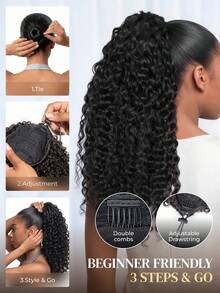 ARABELLA Water Wave Ponytail 100% Human Hair Drawstring Ponytail Extension Clip In Hair Curly Glueless Natural Black Onytails For Women Clip In On Ponytail Hair Extensions Beginner Friendly - SNatural - View 5