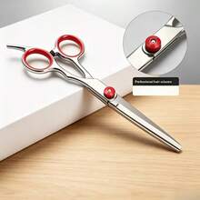 Professional Hair Cutting Scissors, Stainless Steel Hair Shears With Thinning Scissors, Ergonomic Red Handle Design, Precise Hair Styling Tool, Suitable For Salon Styling And Home Haircutting - Red - View 8