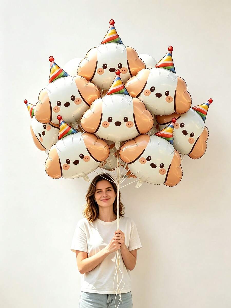 大型卡通貓咪熊貓狗狗氣球玩具 生日帽 動物氣球 適合生日派對、兒童戶外節慶裝飾 - 狗 - 查看 1
