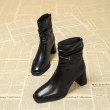 Women's Chunky Platform Ankle Boot High Block Heels Square Toe Lightweight Comfort Party Dress Booties Shoes For Women - Black - View 1