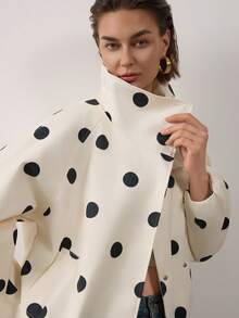 Women's Long Sleeve Stand Collar Polka Dot Flight Jacket - White - View 6