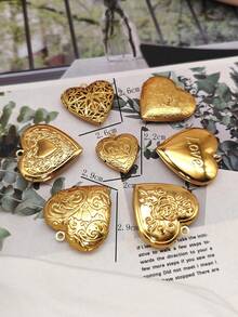 7pcs Vintage Printed Photo Locket Pendant Souvenir, 18k Gold Vacuum Plated, Openable Photo Box, DIY Necklace Pendant Video Accessories - Yellow Gold - View 3