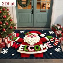 1 PC Santa Claus Decorative Welcome Mat | Suitable For: Various Rugs, Interior Decor, Floor Mats, Bedroom Rugs, Kitchen Mats, Home Decor, Entryway Mats, And Bathroom Mats. An Ideal Christmas Gift; Perfect For Christmas And Winter Decor. - A - View 2