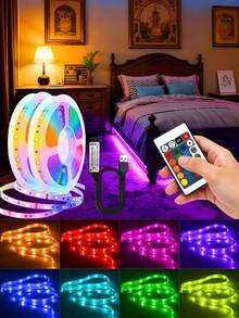 USB Light Strip With Remote Control, Can Be Used As Night Light/TV Backlight, Features Timer RGB Color Changing Function, Suitable For Bedroom, Holiday Decoration, Home Decor, Wall Decor, Halloween Christmas Party And Other Occasions. - Multicolor - View 2