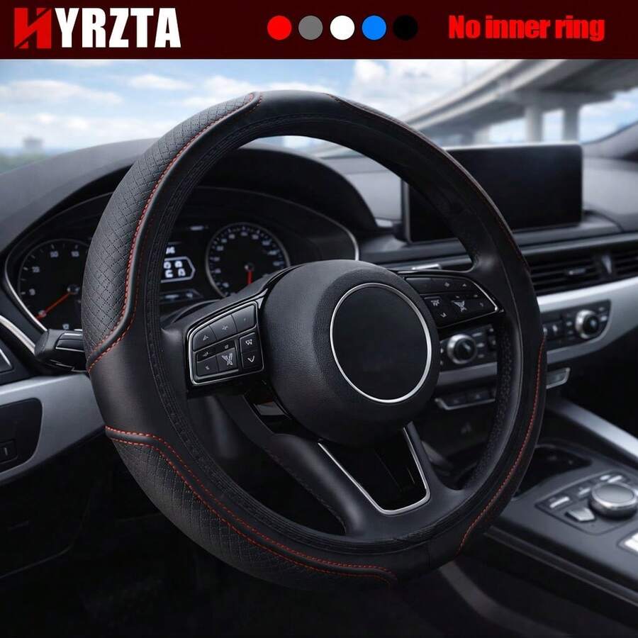 1pc Double Stitching Embossed PU Leather Steering Wheel Cover, Premium Anti-Slip Comfortable Grip Car Steering Wheel Protector, All-Season Universal For Sedan SUV Truck, Easy Installation Car Interior Accessory