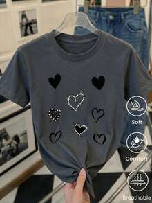 Camiseta femenina de manga corta con cuello redondo, tejido ligero y cómodo, corte versátil ideal para uso diario, salidas y combinaciones sencillas en temporada cálida - Gris Oscuro - Ver 2