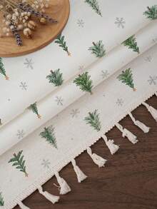 1pc Christmas Winter Minimalist Christmas Tree & Snowflake Pattern Polyester Cotton Lace Tablecloth, Stain-Resistant With Tassel Fringe, Suitable For Square/Round Tables, Kitchen, Dining Table, Coffee Table, TV Cabinet, Entryway, Party Holiday Decoration, Home Decor, Christmas Gathering - Multicolor - View 3