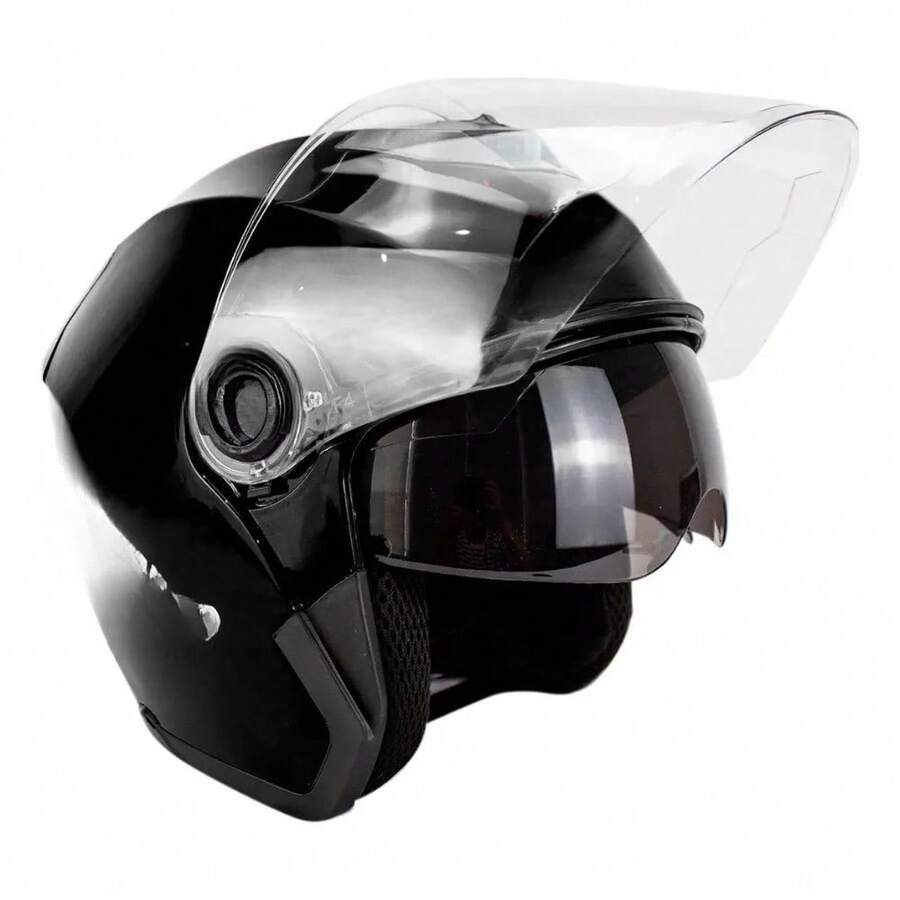 Casco de Motocicleta Abierto 3/4 con Visera Doble HD Abatible Certificado DOT - B - Ver 1