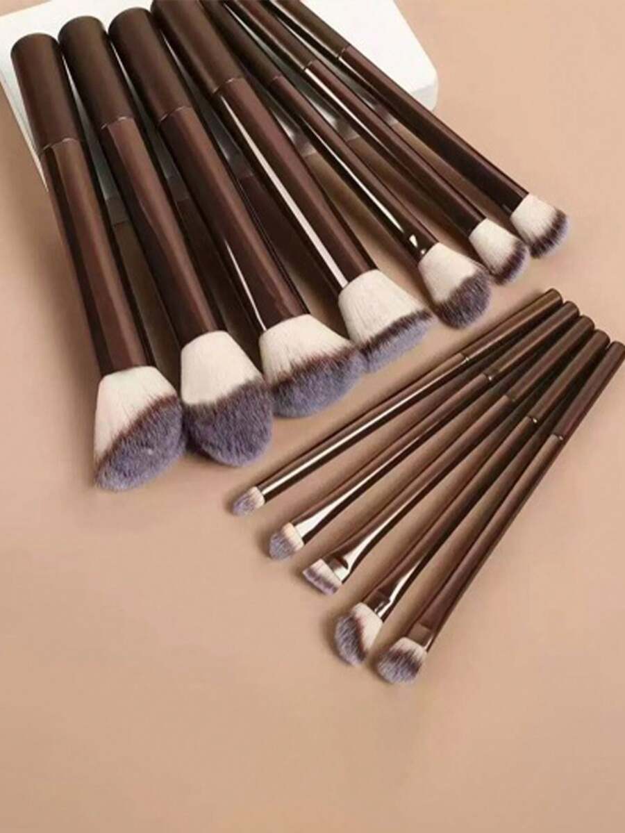 12Pcs Makeup Brushes Set, Soft Gradient Synthetic Bristles Brown Handle, Professional Powder Foundation Blush Contour Eyeshadow Concealer Brushes, Full Face Cosmetic Tools For Makeup Beginners - Brown - View 1