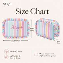 (Custom Embroidery) Wood Ear Trim Striped Makeup Bag, Sweet Ruffle Edge Large Capacity Storage Bag, Travel Portable Toiletry Organizer - Multicolor - View 5