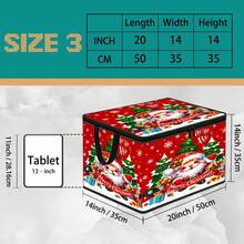 Multi-Size, Multi-Pattern Christmas Santa Claus Corgi Floral Bow Print Foldable Storage Box With Zipper Handle, Upgraded Fabric Large Capacity Storage Bin For Wardrobe, Dorm, Under Bed, Clothes, Bedding, Toys, Miscellaneous Items, Home Organization And Moving - Multi-color - View 14