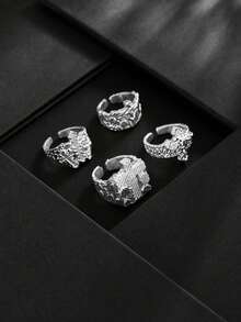 4pcs Vintage Embossed Gold Cross Rings For Men, Heavy Textured Carved Finger Rings, Autumn/Winter Street Style Layered Luxury Accessories Gift - 4pcs - View 7