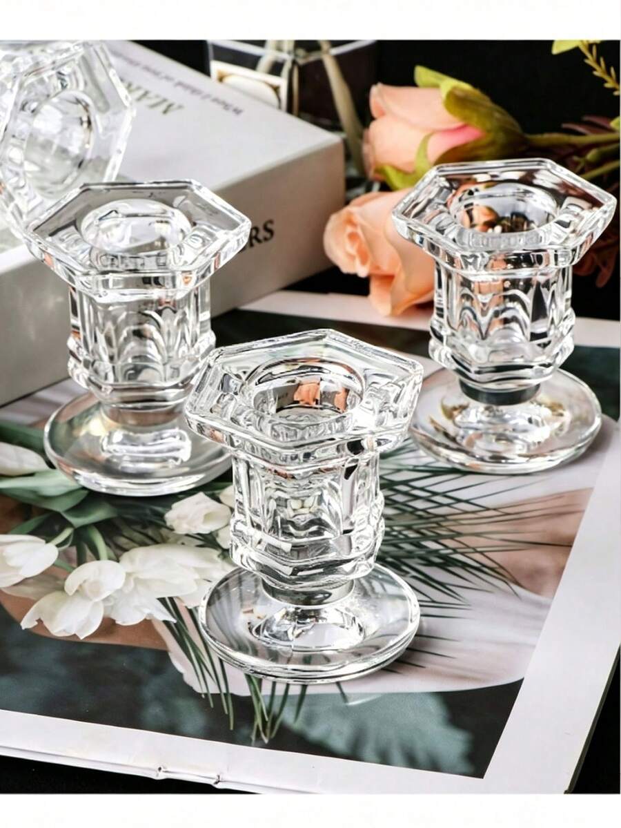 6pcs Transparent Glass Candle Holder Set, Cone Shaped Glass Candle Holders Suitable For Wedding, Halloween, Christmas, Table Centerpiece Decoration, Perfect Autumn Home Decor - Multicolor - View 1