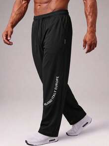 Men's Outdoor Sports Long Pants, Straight Leg Loose Fit Printed Pants For Mountain And Forest Activities - Black - View 1