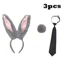 3pcs Rabbit Ear Headband Set, Includes Rabbit Ear Headband + Tail + Tie - Official Bunny Girl Cosplay Headband, Plush Rabbit Ear Headband, Suitable For Halloween, Anime Convention And Theme Party - Multicolor - View 10
